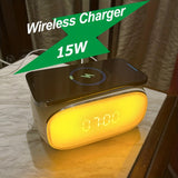1pc Sunrise Wake Up Light Alarm Clock, BT Speaker FM Radio White Noise Sleep Sound Machine Sunset Sleep Lamp With Bedside Night Light Desk Clock, Thanksgiving Christmas Gifts, Ideal For Adults,Heavy Sleepers, With 15W Wireless Charger