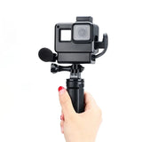 V2 Vlog Action Camera Case GoPro Hero 7 6 5 Black with Cold Shoe Mount for External Microphone+Pro 3.5mm Mic Adapter