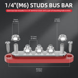 DaierTek Bus Bar 12V Power Distribution with Cover 5 x 1/4" Studs Terminal Block Max 150A 48VDC Positive Negative for Auto