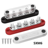 DaierTek Bus Bar 12V Power Distribution with Cover 5 x 1/4" Studs Terminal Block Max 150A 48VDC Positive Negative for Auto
