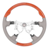 15.6in Upgrade Steering Wheel Gray Leather Wood Grain Fit for Toyota Camry/Landcruiser/Prado/Hilux Horns Aluminum Alloy