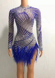 Wind and temperament Latin cha dance costume practice suit skirt hem tassel multiple colors pearl rhinestone splicing