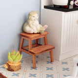 1/12 Dollhouse Miniature Cat Step Wooden Kitten Footstool Double-Layer Sit Chair Holding Stool