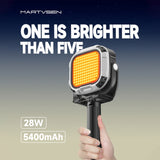 28W Magnetic LED Fill Camera Light Red Warning Handle&1/4in 2700K-6500K Battery for Video Recording