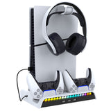 For PS5 Slim Console Coog Dock 3-Speed Airw Gamepad Holder Charging Headset Hanger with RGB Lights