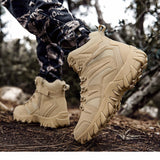 Large breathable and anti slip men's one size fits all high top adhesive yellow flat heeled hiking shoes, combat boots