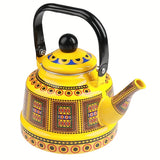 1pc 1.1L Enamel Hot Kettle, Household Enamel Geometric Printed Flower Green Dot Flower Ancient Bell Kettle Boiling Kettle