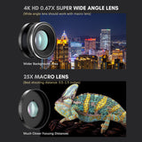 4in1 Lens 22X Telephoto Lens&205° Fisheye &4K 0.67X Wide Angle &25X ro Lens&Lens Clip&&Tripod for i Phone 15/14/13/12