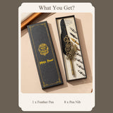Retro Feather Dip Set Vintage Quill Pen Steampunk nical Style Calligraphy Writing Signature with 8 Replacement Nibs