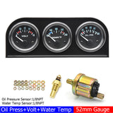 2" 52MM Triple 3 In 1 Water Temp Pressure Oil Temperature Gauge with Sensor 1/8 NPT Voltage for Racing Car