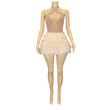 Pink Luxury Elegance, Spectacle, Small Diamond Skirt, Feather Adult Dress, Party Evening Dress