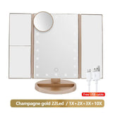 Foldable Makeup Light 3 Folding 1X 2X 3X Desktop Vanity Mirror Dimmable Rotatable With Touch Switch LED Mirrors