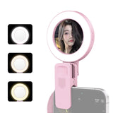 Portable Clip-on Ring for Phone w/ Mirror Modes 3 Levels Brighess 180° Rotatable Selfie Fill Light