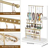 Organizer Tabletop Holder 6Tier Jewelry Tree Display Stand with Tray,For Earring Necklace Bracelet Gold