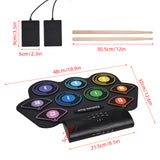 Electronic Hand Roll Drum Set 9 Pads Built-in Stereo Speaker with Drumsticks Foot Pedal Holiday Birthday Gift