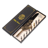 Retro Feather Dip Set Vintage Quill Pen Steampunk nical Style Calligraphy Writing Signature with 8 Replacement Nibs