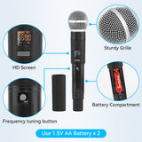 Professional UHF Wireless Microphone System Karaoke Handheld for Home Theater PA Speaker Singing Party Church with LED Screen