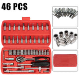 For Auto Repair Tool Kit 46Pcs Ratchet Spanner Sockets Reversible Ratchet Game Wrenches Tool Professional With Case
