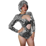 Personalized street fashion runway dress with super shiny sequins, tight fitting and short jumpsuit