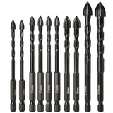 10PC Set Multifunctional Ceramic Tile Drill Bit Hexagonal Handle Screw Triangular Drill Hexagonal Handle Black