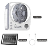 6-in-1 Portable Electric Outdoor Fan - Solar Powered, Rechargeable, with LED Light, 2 Wind Speeds and Brightness Adjustable