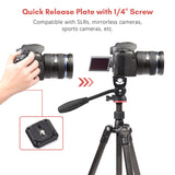 Andoer Compact Video Fluid Pan Tilt Head Panorama Ballhead Tripod Mount 1/4inch Screw 10kg Load Capacity with Handle