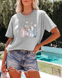 Summer New Book Flower T-shirt Cute Fashion Round Neck Pullover