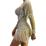Fashionable hollow out female singer stage performance outfit with ultra short jumpsuit personality