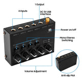 Ultra Low Noise Channel Line Stereo 4 Input 1 Output DC 5V Mini Audio Mixer Microphone Guitar Bass Keyboard Mixers