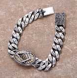 Eye of God Bracelets & Thai Master Sculpture Vintage Phoenix and Cross Solid 925 Sterling Silver Men's Punk Bracelet 19cm