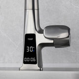 Household Rotating and Stretchable Digital Display Faucet, Waterfall Multifunctional Pull Kitchen Sink Faucet