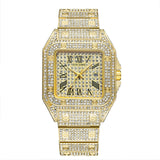 PINTIME Women Watches Iced Out Diamond Quartz Wristwatch Waterproof Square Case Luxury Dial Metal Strap Calendar Hip Hop Relogio