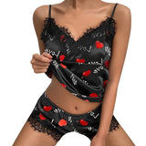 2Pcs Fashion Women V-Neck Stretch Satin Lace Sexy Lingerie Bowknot Pyjamas Sleep Shorts Set Pijama Suit Sexy Nightdress Women