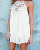 Lace Stitching Sleeveless Round Neck T-shirt Casual Top