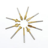 10pcs Set Box 3mm HSS Titanium Router Bits Wood Cutter Milling Fits Dremel Rotary Tool Engraving Machine Knife Sharpening Slot