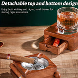 1pc Cigar Humidor And Cigar Ashtray Set, Wooden Ashtray With Cigar Jar Tray, Drawer, Cigar Slot, Home And Office Cigar Accessories Gift Sets For Men