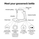 0.9L Electric Kettle - Temperature Control, Stainless Steel Inner, Quick Heating, 1200W for Pour Over Coffee and Tea