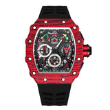 PINTIME Sport Men's Quartz Watches Chronograph Stopwatch Auto Date Red Rubber Strap Striped Case Male Luxury Brand Wristwatch