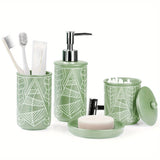 4pcs Bathroom Accessory Set, Ceramic Bathroom Decor Set, Soap Dispenser, Toothbrush Holder, Canister With Lid, Soap Dish, Decorative Printed Bathroom Accessories