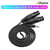 3.5mm Dual Male/Female 1/8 Inch to 3-Core Double XLR 4.9Ft TRS Audio Adapter Stereo Microphone Cable