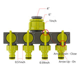 Way Garden Splitters Faucet Diverter Tap Connector Hose Pipe Splitter Water Distributor with 4 Individual Switch