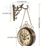 1pc, Double Sided Wall Clock Iron Art Clock Living Room Retro Clock Metal Round Battery Powered Silent Clock, Photo Props, Outdoor Decor