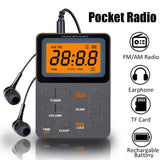 Pocket AM/FM Portable LCD Display Radio Receiver Mini MP3 Player with Earphone Universal Walkman Support TF Card Play