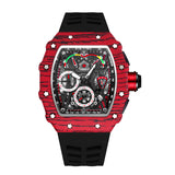 PINTIME Promotion Sale Men Fashion Sport Watch Chronograph Function Stopwatch Red Rubber Strap Auto Date Male Luxury Wristwatch