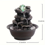 1pc Spinning Orb Rock Cascading Tabletop Fountain Zen Meditation Indoor Waterfall Feature With LED Light For Home Office Bedroom Decor, Relaxation Fountain, Holiday Gifts
