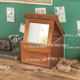 1pc Cosmetics Storage Box With Mirror, Lipstick Facial Mask Desktop Wooden Shelf, Dressing Table Drawer Storage Rack, Household Multi-functional Storage Organizer