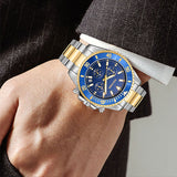 PINTIME Casuals Men's Watches 42mm Case Six-Hand Dial Stainless Steel Strap Fashion Quartz Wristwatch Waterproof Luminous Reloj