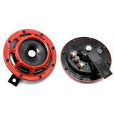 2pcs/set Red Super Loud Compact Electric Blast Tone Air Horn Kit 12V 115DB For Motorcycle Car Siren Dual Tone 335HZ/400HZ