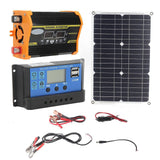 Solar Panel System Monocrystal 18W 18V Solar Panel 30A 12V 24V Controller 300W Inverter Kit for Outdoor Camping Black 12V to 220V