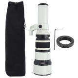 500mm F6.3 Telephoto Lens Fixed Focus Alloy Optical Glass Telephoto Fixed Prime Lens with T2 AF Adapter Ring for A Mount Single Lens Camera White